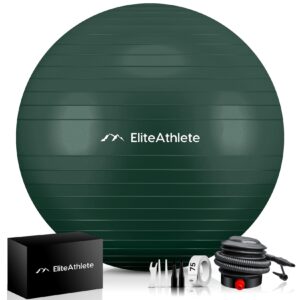 EliteAthlete® Gymnastikball Sitzball Büro ergonomisch mit Anti Burst System - Fitness Yoga Pilates Schwangerschaft - Schwangerschaftsball Fitnessball Yogaball - Yoga Ball inkl. Luftpumpe - Forest 75cm