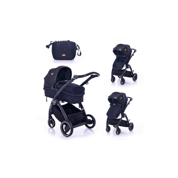 Lorelli Kombikinderwagen 2 in 1 Adria Alu-Rahmen Sitzeinheit umbaubar Fußsack schwarz