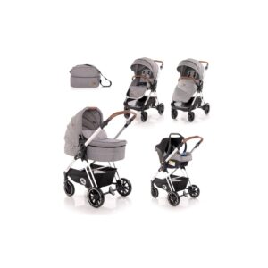 Lorelli Kombikinderwagen Angel 3 in 1 Gummiräder Autositz Babywanne Sportsitz grau