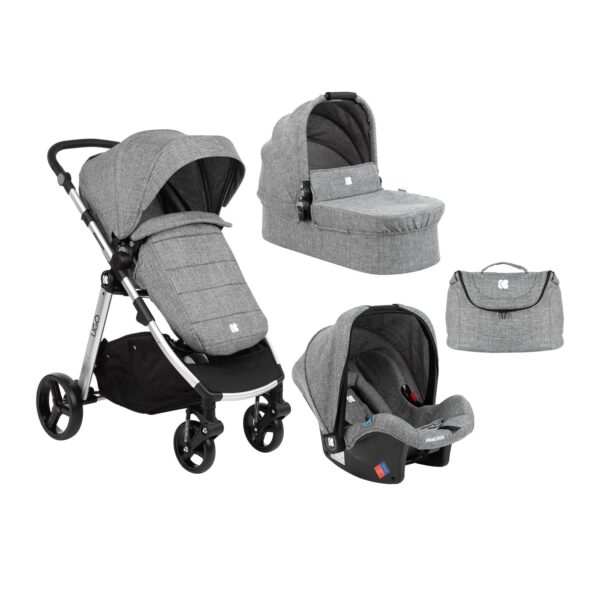 Kikkaboo Kinderwagen 3 in 1 Ugo Autositz Tragetasche Sportsitz Griff einstellbar grau