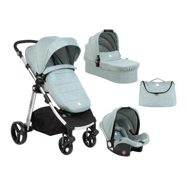 Kikkaboo Kinderwagen 3 in 1 Ugo Autositz Tragetasche Sportsitz Griff einstellbar grün