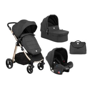 Kikkaboo Kinderwagen 3 in 1 Ugo Autositz Tragetasche Sportsitz Griff einstellbar schwarz