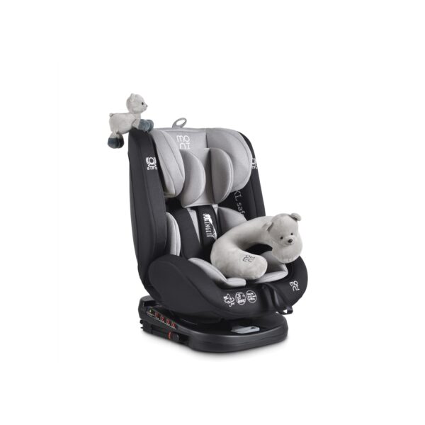 Moni Kindersitz Serengeti 0-36 kg Gruppe 0/1/2/3 Isofix Nackenkissen Plüschtier grau