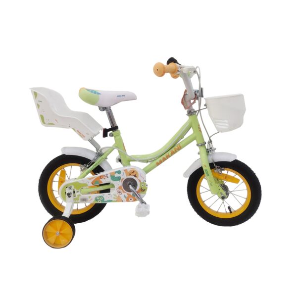 Makani Kinderfahrrad Norte 12 Zoll verstellbar Stützräder Frontkorb Puppensitz grün