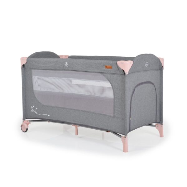 Cangaroo Reisebett Skyglow 2 Ebenen Räder Matratze Seiteneingang Tasche Bremsen rosa