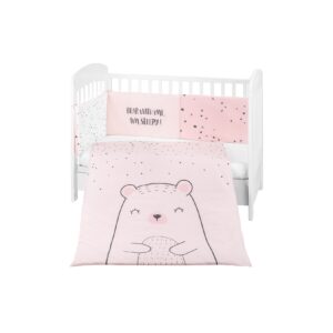 Kikkaboo Babybettwäscheset Bär 3tlg Decke 135 x 95 cm Nestchen 180 x 35 cm Bezug rosa