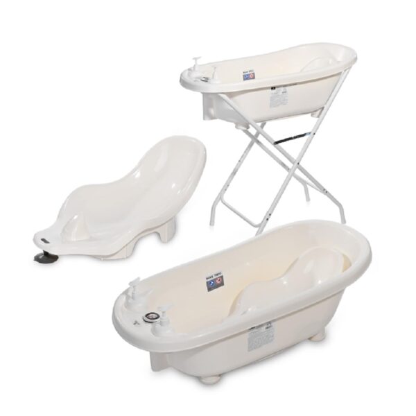 Lorelli Babybadewannen-Set Babybadewanne 88 cm Badesitz Badewannenständer Ablauf weiß