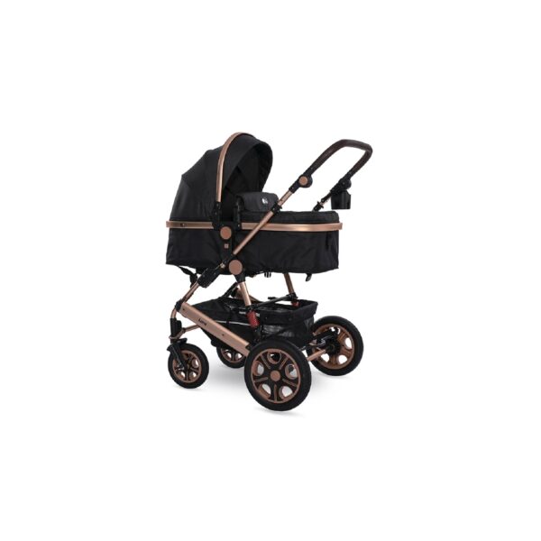 Lorelli Kinderwagen Lora faltbar Gummiräder Tragetasche Sportsitz Fußabdeckung  schwarz gold