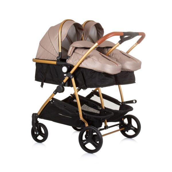 Chipolino Geschwisterkinderwagen Duo Smart klappbar umbaubar verstellbar Fußsack beige/braun