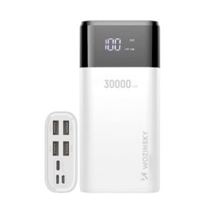 Wozinsky Powerbank 30000mAh Li-Po 4 x USB mit LCD-Display 2 A Ladegerät Weiß