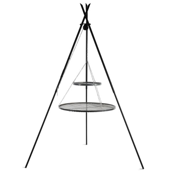 Premium Schwenkgrill „TIPI“ 210 cm - Doppelrost aus Rohstahl 70 cm + 40 cm