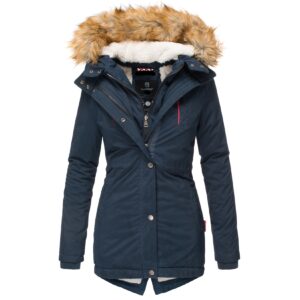 MARIKOO Damen Edler Wintermantel Winterparka mit Kunstfellkapuze Akira