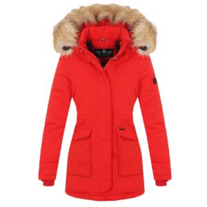 NAVAHOO Damen Designer Wintermantel Parka mit edlem Fellimitat Schneeengel