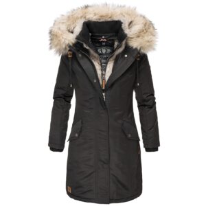 NAVAHOO Damen Warmer Wintermantel  Winterparka mit Kunstfell-Kapuze Daylight