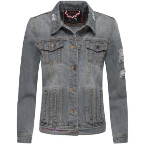 NAVAHOO Damen Jacke Übergangsjacke Jeans Frühling Destroyed Jeansjacke Pamuyaa