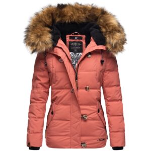 NAVAHOO Damen Stylische Winterjacke Steppjacke mit Kunstpelz Kapuze Zoja