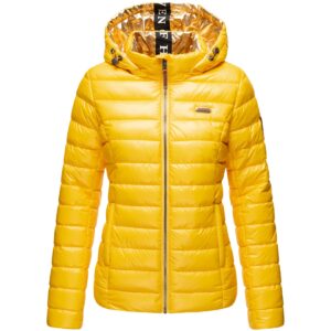 NAVAHOO Damen Steppjacke Winterjacke in metallic Optik mit abnehmbare Kapuze Aurelianaa