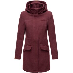 MARIKOO Damen Mantel Winterjacke in Woll Optik mit abnehmbarer Kapuze Leilaniaa