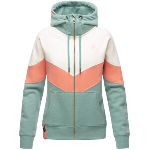 NAVAHOO Damen Kapuzensweatjacke Sportliche Damen Sweatjacke im Coloblocking-Stil Honigperle