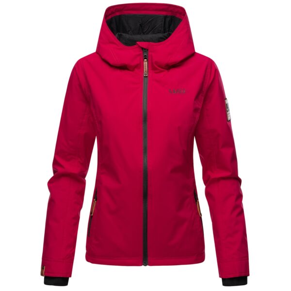 MARIKOO Damen Sportliche Outdoorjacke Übergangs Regenjacke mit Kapuze Brombeere