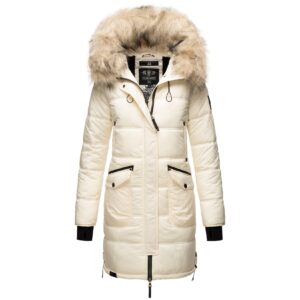 MARIKOO Damen Winter Parka Steppmantel mit Abnehmbarem Kunstfellkragen Chaskaa