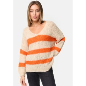 PM SELECTED Damen Warmer Strickpullover Pullover mit Candy Stripes in Einheitsgröße PM67