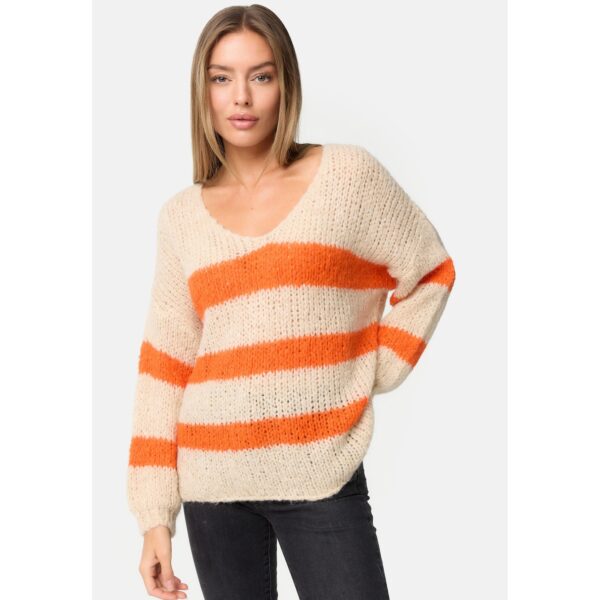 PM SELECTED Damen Warmer Strickpullover Pullover mit Candy Stripes in Einheitsgröße PM67