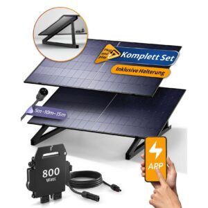 STROMGANZEINFACH 2x425W mit Flachdach-Halterung - 10m Kabel Balkon-Solaranlage