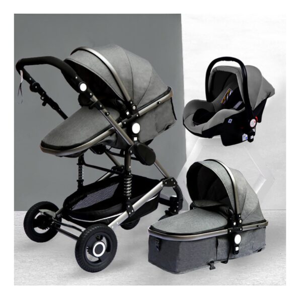 TPFLiving Kombi-Kinderwagen 3in1 Set - Modell 2 Stoff - Schwarz-Gold-Schwarzer Griff