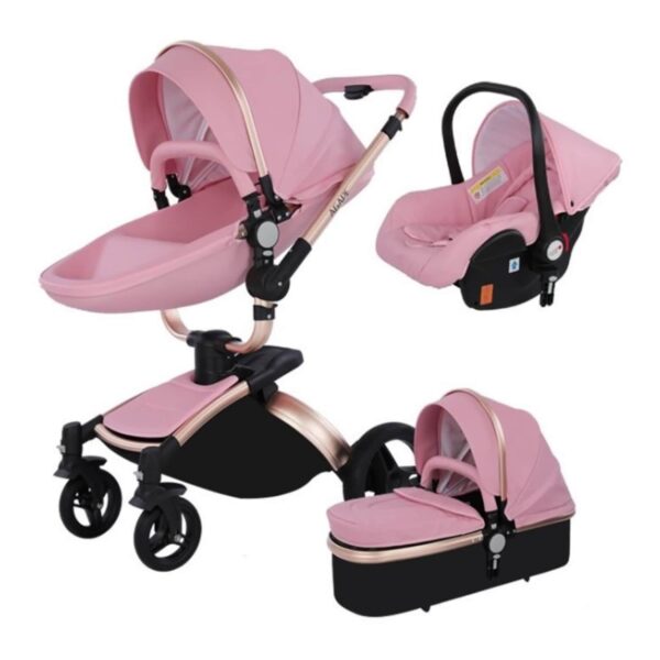 TPFLiving Luxus Kombi-Kinderwagen 3in1 Set - Modell 5 Kunstleder - Weiß