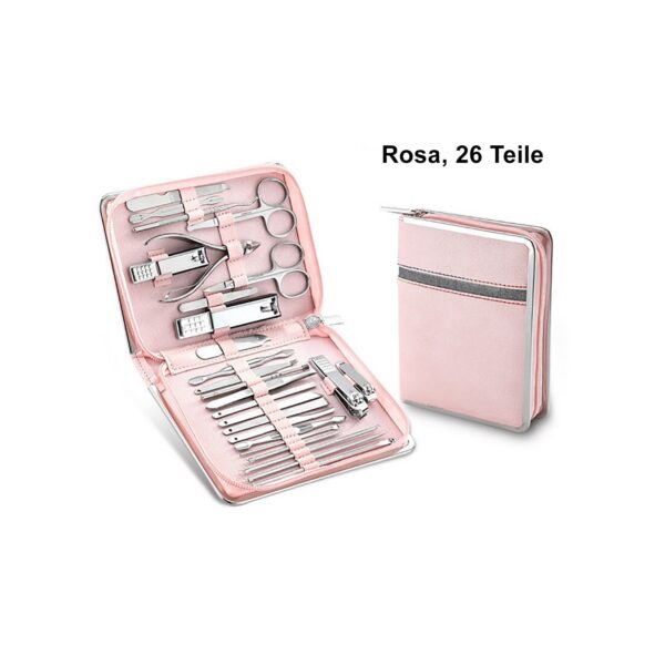 TPFBeauty Maniküre- & Pediküre-Set 26-teilig aus Kunstleder - Rosa