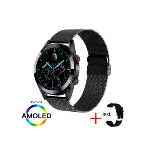 TPFNet Smart Watch / Fitness Tracker IP67 - Milanaise Armband + Silikon Armband - Android & IOS - Schwarz