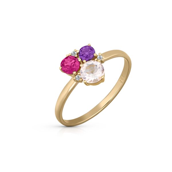 Orolino Ring 585 Gold Rosaquartz Amethyst Rhodolith Brillant