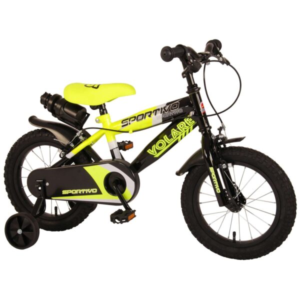 Kinderfahrrad Sportivo für Jungen 14 Zoll Kinderrad Neon Gelb Schwarz