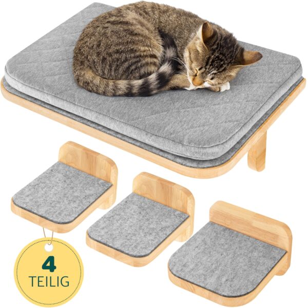 HAPPYPET Katzen Kletterwand Set 4-teilig für große Katzen – Wandkratzbaum mit Katzenbett