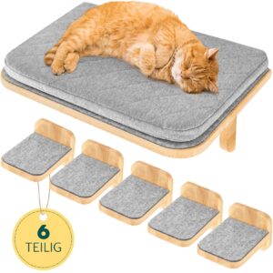 HAPPYPET Katzen Kletterwand Set 6-teilig für große Katzen – Wandkratzbaum mit Katzenbett