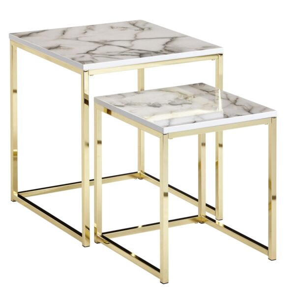 KADIMA DESIGN Beistelltisch Set in Marmor-Optik und goldener Farbe