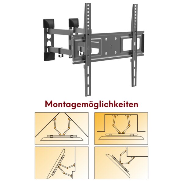 Multifunktional schwenkbar neigbar TV Wandhalterung - Eckmontage Wandversatzmontage Nischenmontage