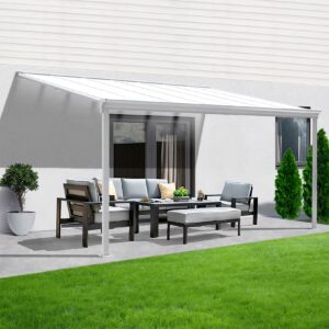 Terrassenüberdachung Aluminium 312 cm als Bausatz Sichtschienen und Hohlkammerplatten Weiß