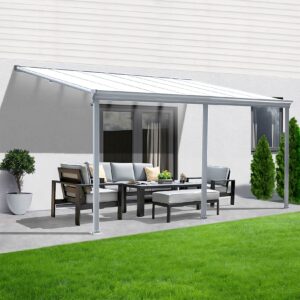 Terrassenüberdachung Aluminium 434 cm als Bausatz Sichtschienen und Hohlkammerplatten Weiß