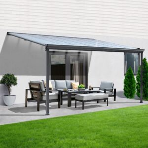 Terrassenüberdachung Aluminium 312 cm als Bausatz Sichtschienen und Hohlkammerplatten Grau