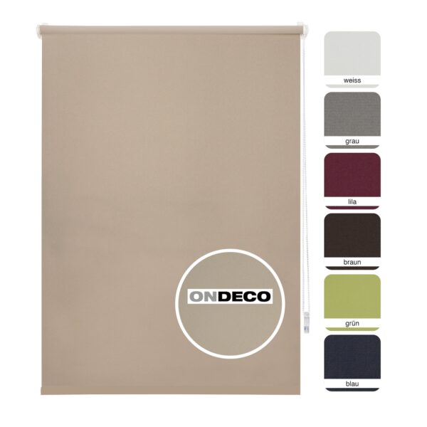 Ondeco Tageslichtrollo Win ohne Bohren Klemmfix lichtdurchlässig und Blickdicht Farbe: Sand