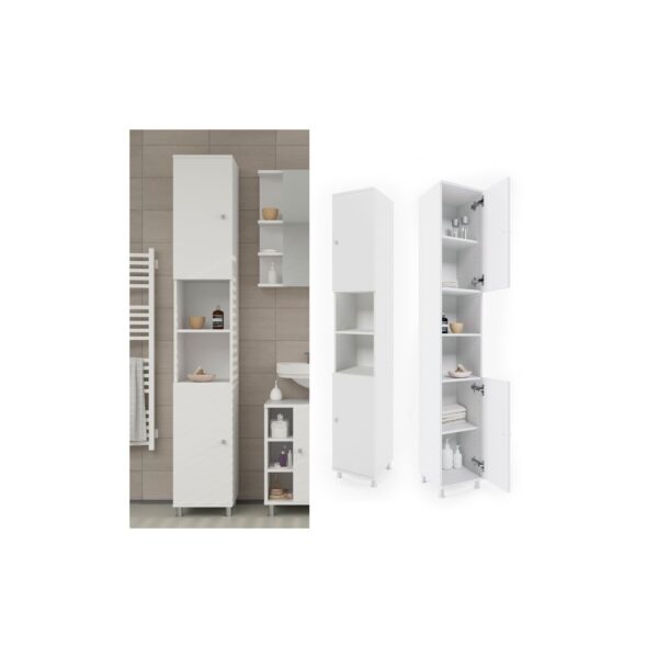 VICCO Badschrank FYNN 190 x 30 cm Weiß - Badezimmerschrank Hochschrank Badregal