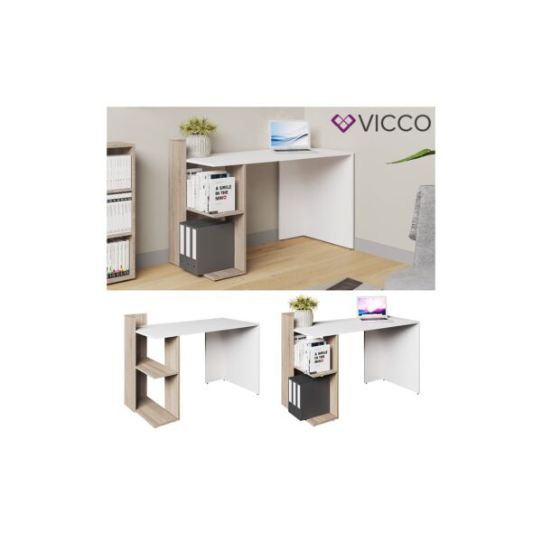 Vicco Schreibtisch Theo Schreibtisch Arbeitstisch Regal PC Tisch Weiß Sonoma / Weiß