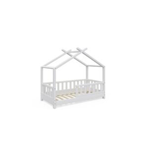 VitaliSpa Kinderbett Design Hausbett Zaun Kinder Bett Holz Haus Weiß 70x140cm