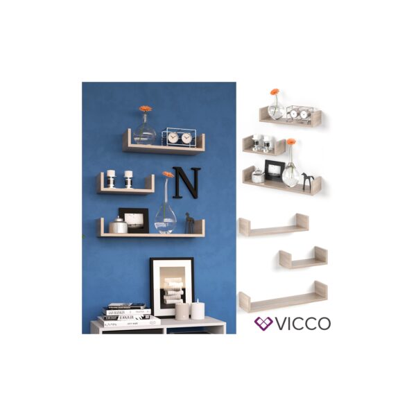 VICCO 3er Set Wandregal Hängeregal Bücherregal Wandboard Trend Regal Eiche