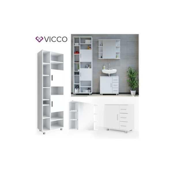 VICCO Badmöbel Set ILIAS Weiß Bad Spiegel Kommode Unterschrank Badschrank