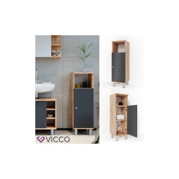 VICCO Badschrank FYNN Eiche Anthrazit Midischrank Badezimmer Regal Badmöbel