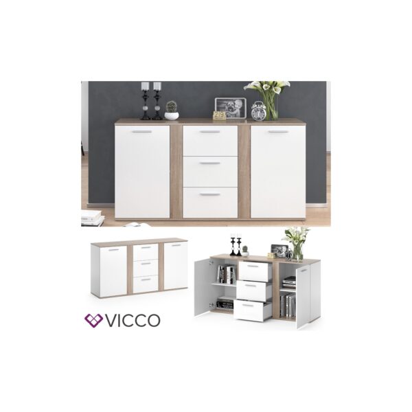 VICCO Sideboard NOVELLI Highboard weiß sonoma Kommode Anrichte Schrank 2 Türen