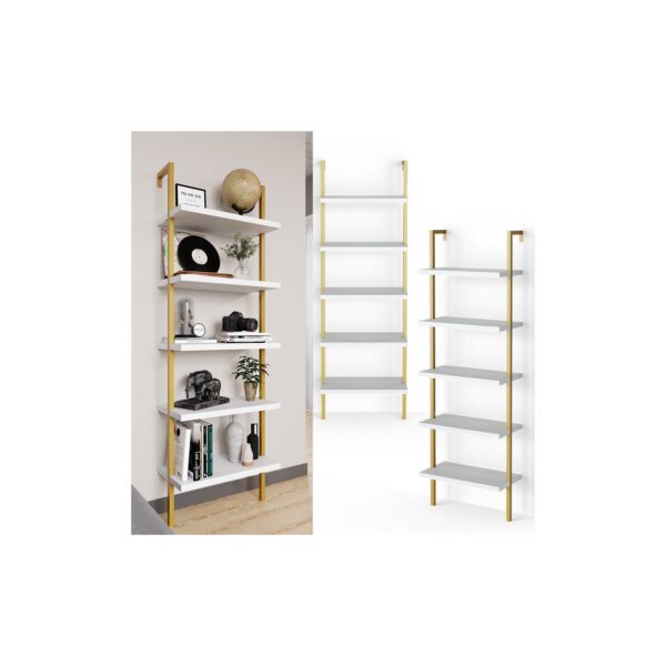 Vicco Loft Bücherregal Ava Standregal Wandregal 5 Ablagen Leiterregal Gold